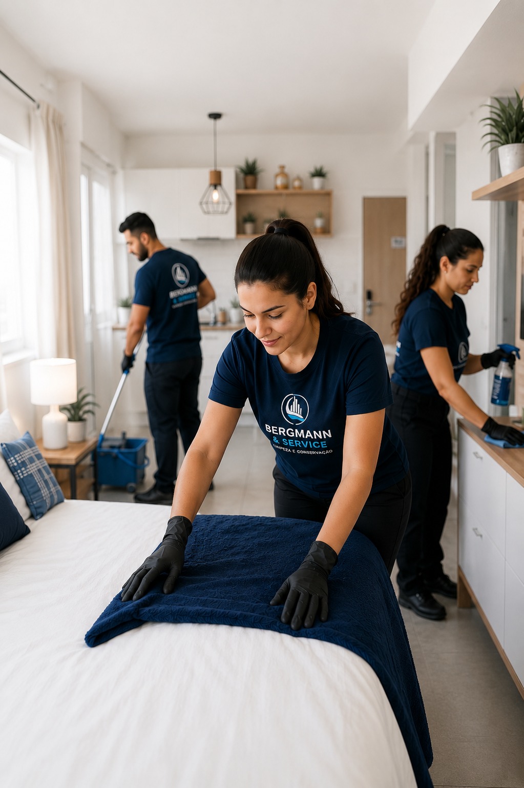 Profissional da Bergmann & Service realizando limpeza em residência em Curitiba